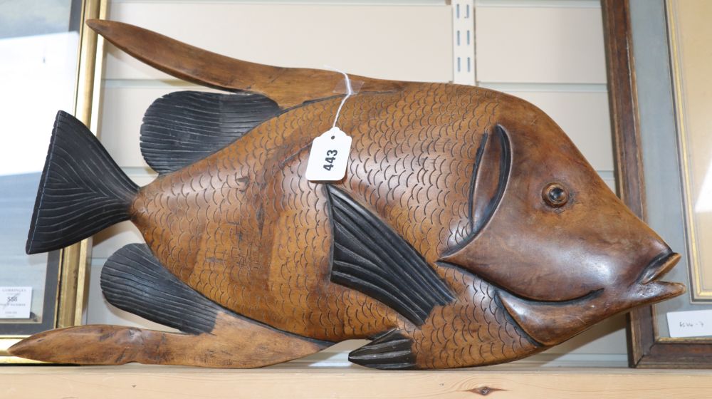 A wooden carved fish, from Cuba, 55cm